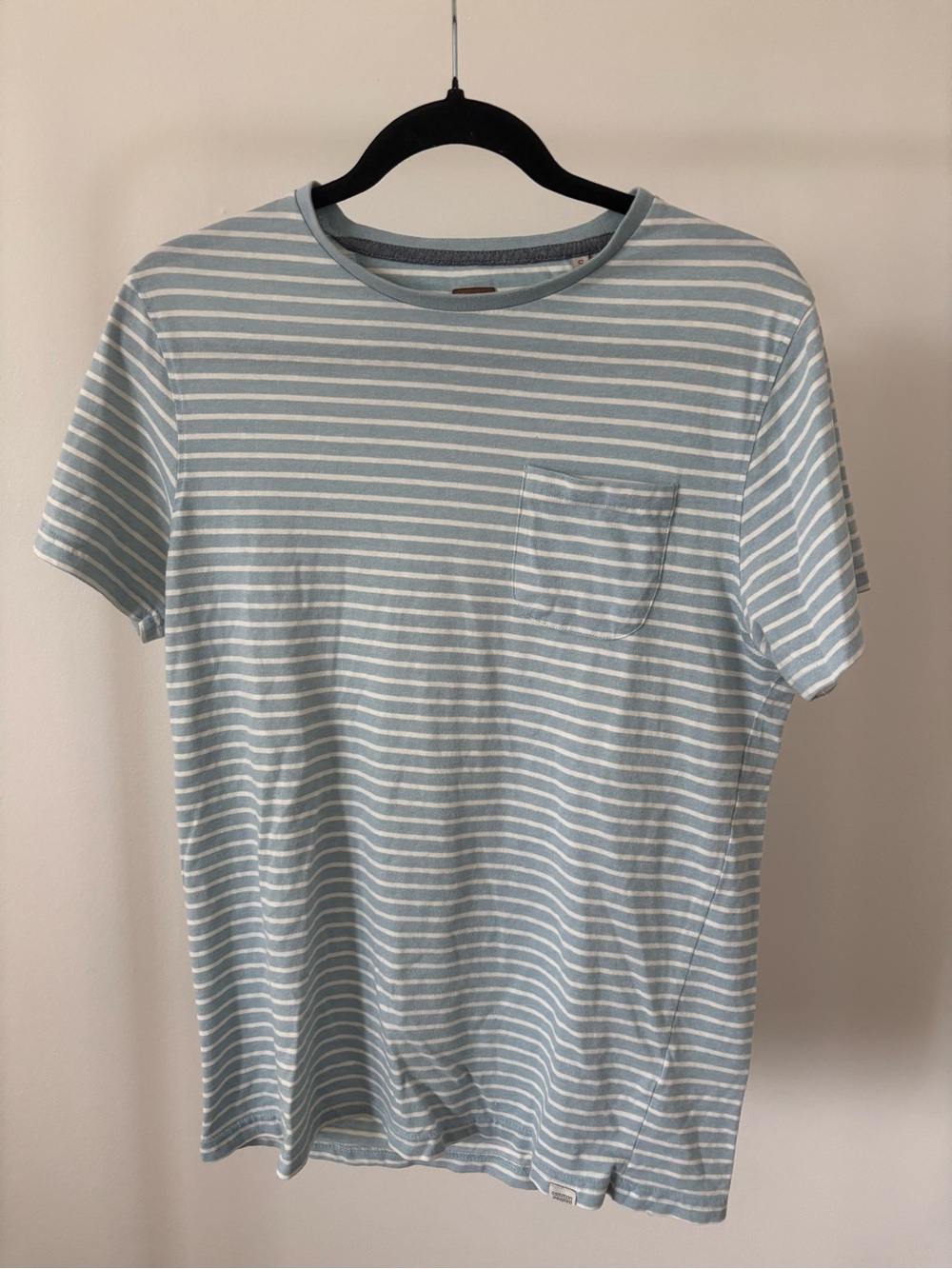 Men's Light Blue & White Striped Short-Sleeve Pocket Tee